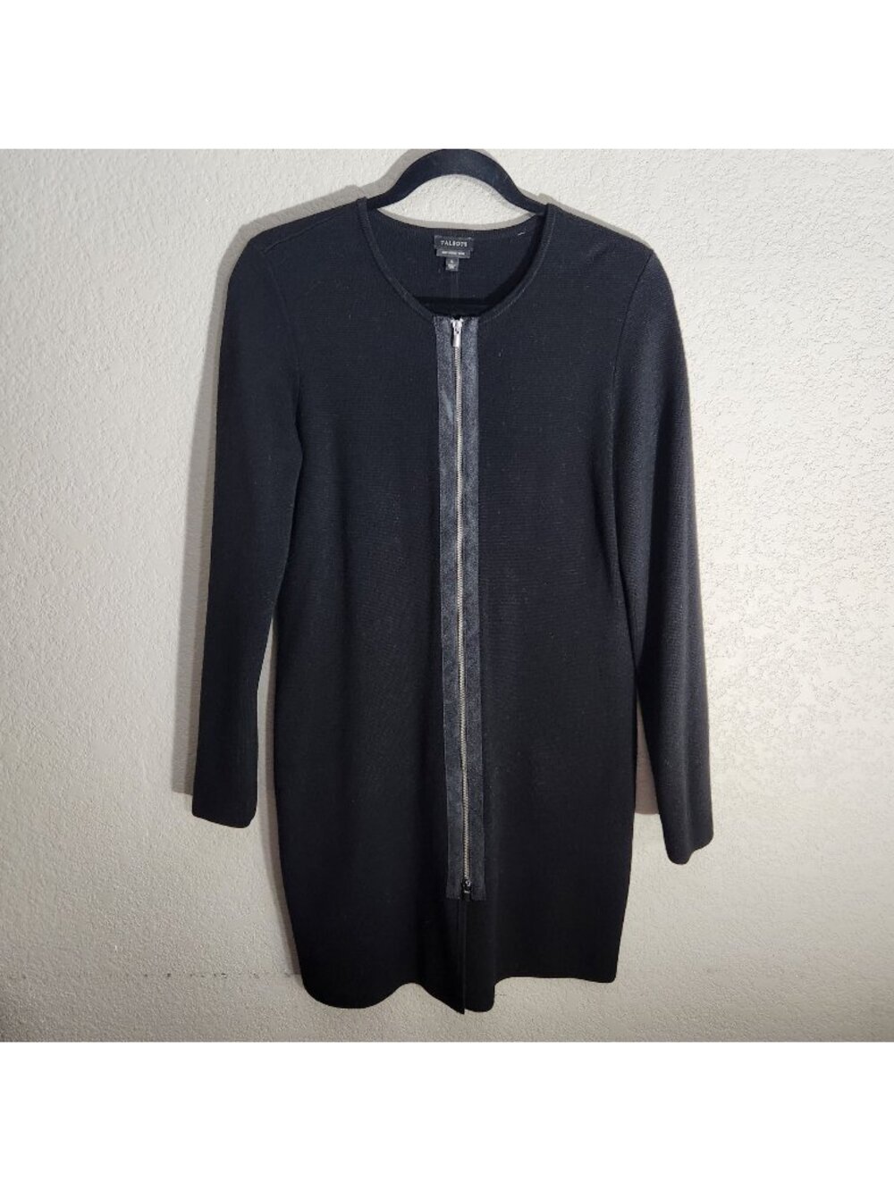 Talbots Cardigan Sweater Dress Size S Black Merino Wool Long Sleeve Full-Zip